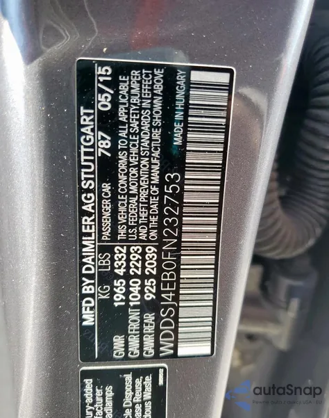 2015 Mercedes-Benz Cla 250 z USA, uszkodzony, nr VIN WDDSJ4EB0FN232753